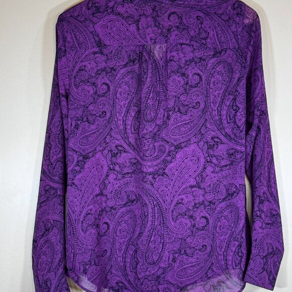 #22 Women's Ann Taylor Sheer Paisley Blouse, Purple, Size Small - Picture 2 of 6